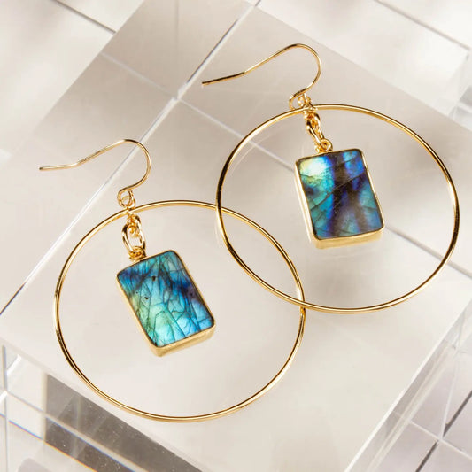 Labradorite- Stoney Hoop Earrings - Moon Room Shop and Wellness