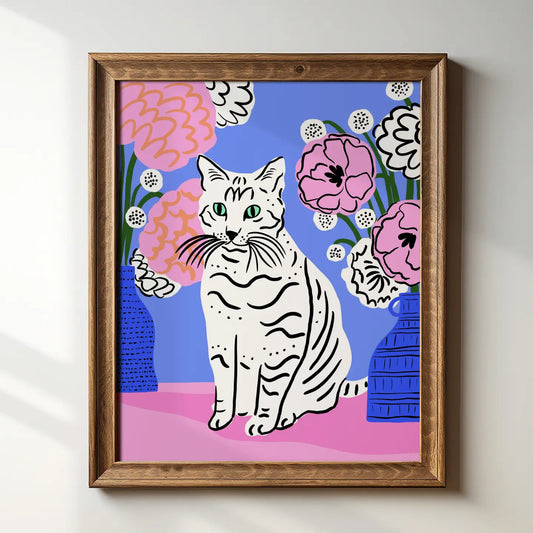 Cat Amongst Flowers 8" X 10" Art Print - Moon Room Shop and Wellness