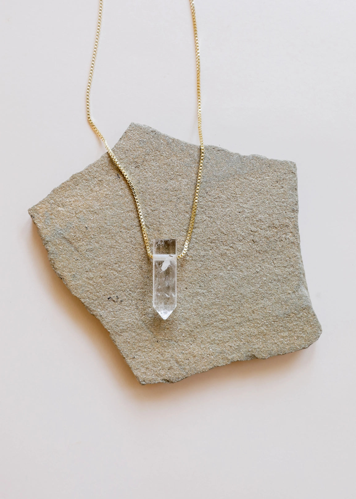 Clear Quartz Pendant- Snake Chain Necklace 18kt gold plated brass - Moon Room Shop and Wellness