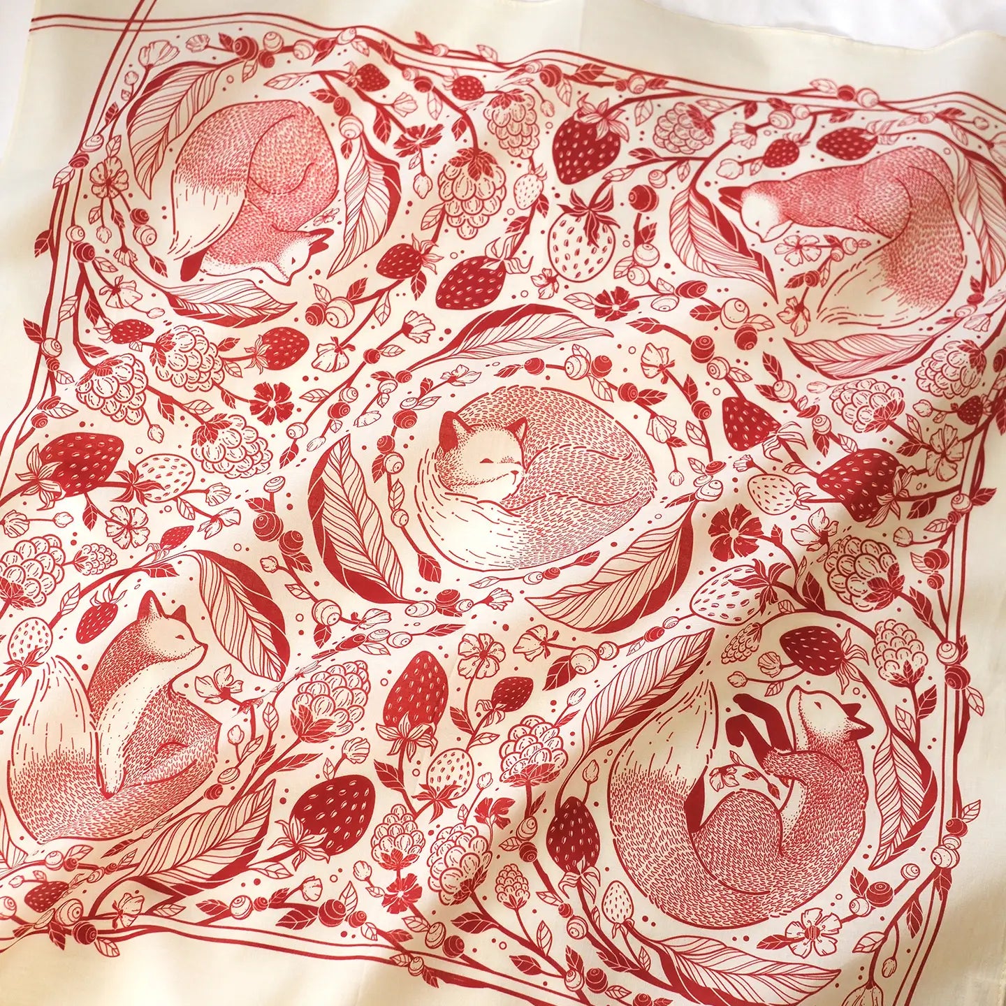 Fox&Berry Bandana Scarf (Off-White) 22"x22"  by sol&mar art co. - Moon Room Shop and Wellness