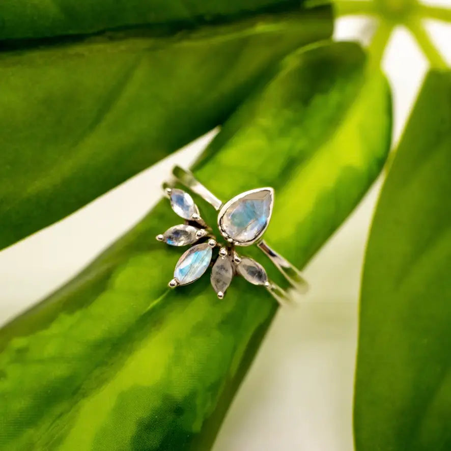 Nesting Moonstone Ring Set in Sterling Silver Sizes 6, 8 - Moon Room Shop and Wellness