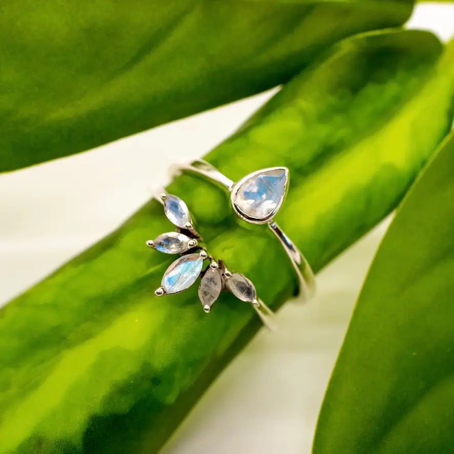 Nesting Moonstone Ring Set in Sterling Silver Sizes 6, 8 - Moon Room Shop and Wellness