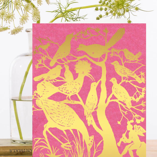Pink Paradise Gold Foil Whimsical Greeting Card- Blank - Moon Room Shop and Wellness