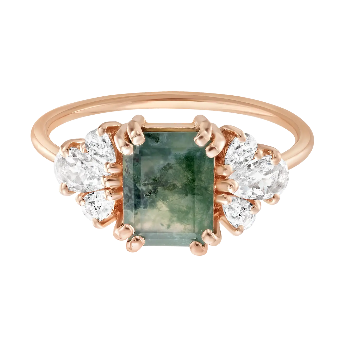 Rose Gold Moss Agate & Diamond Empress Ring Size 8 - Moon Room Shop and Wellness