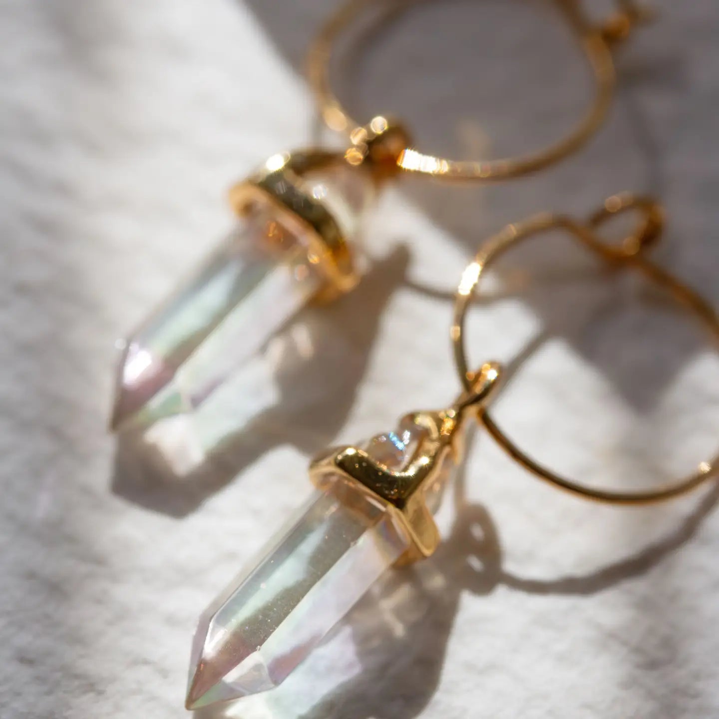 Prism Quartz Mini Hoop Earrings- Gold Plated Brass - Moon Room Shop and Wellness