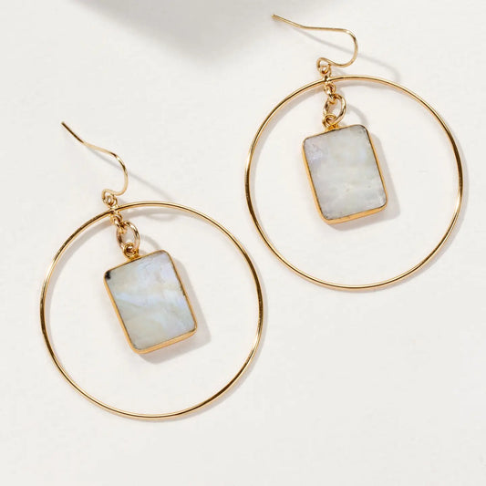 Moonstone Stoney Hoop Earrings -Gold Plated Brass