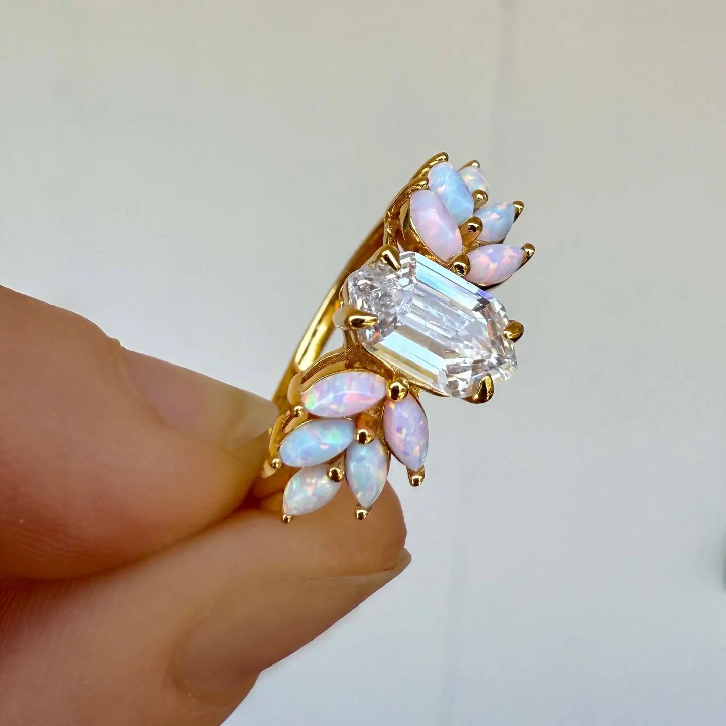 Pink Opal Ombre and Topaz Lotus 18kt Gold Vermeil Ring Size 7 - Moon Room Shop and Wellness