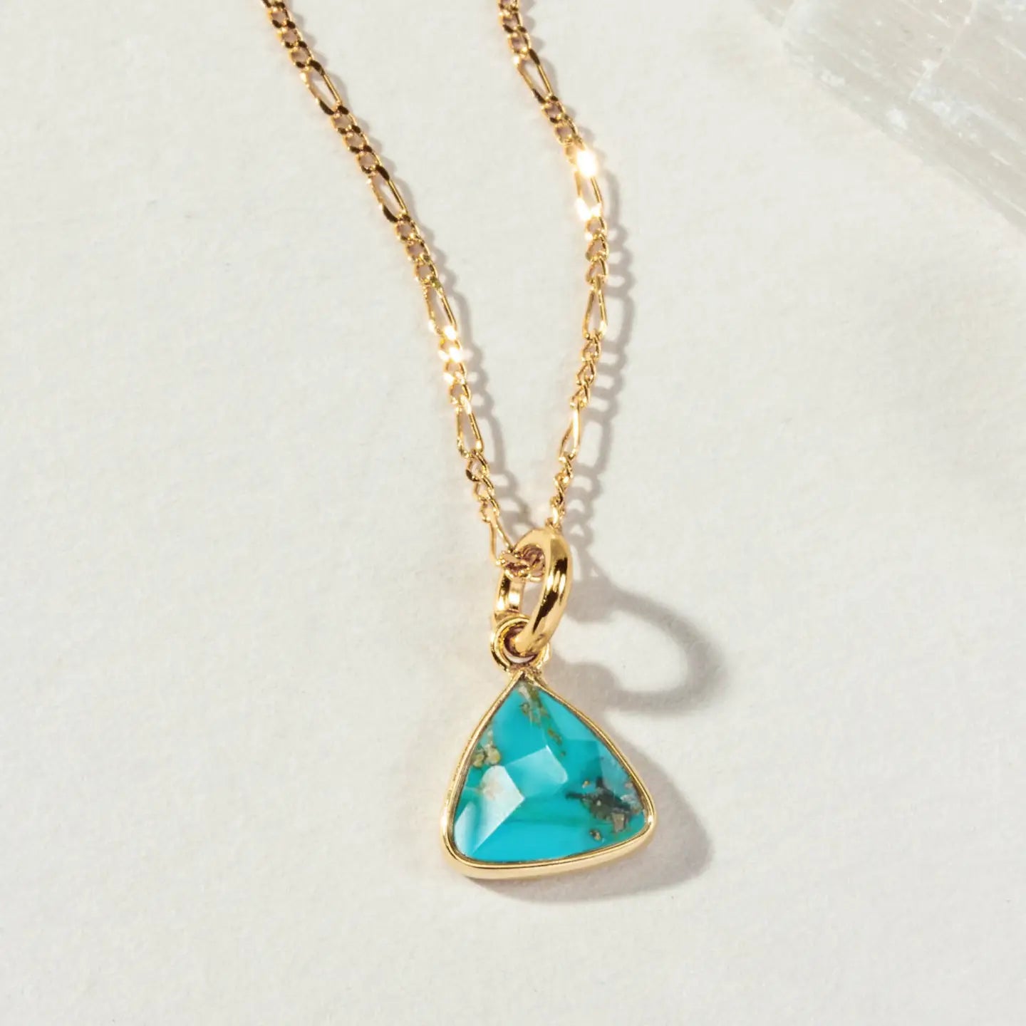 Turquoise Triangle Dainty  Necklace in Gold Plated Brass - Moon Room Shop and Wellness