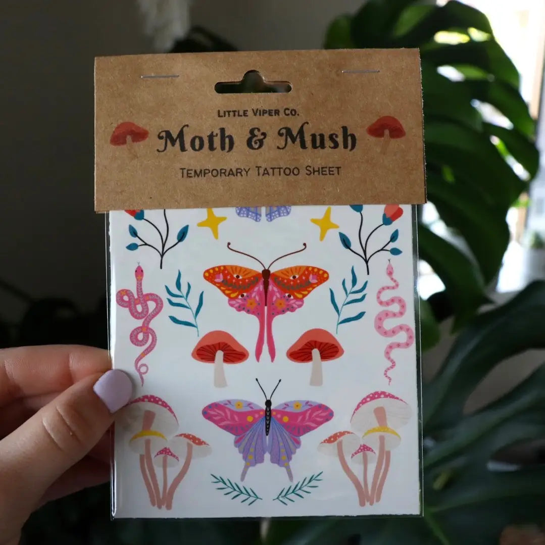 Moth and Mush Temporary Tattoo Sheet - Moon Room Shop and Wellness