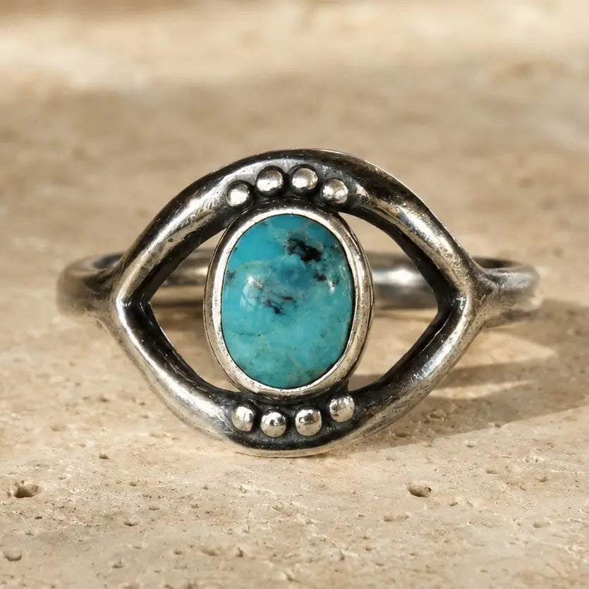 Evil Eye Turquoise Sterling Silver Ring Adjustable by Sowell Jewelry