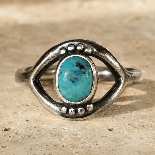 Evil Eye Turquoise Sterling Silver Ring Adjustable by Sowell Jewelry - Moon Room Shop and Wellness