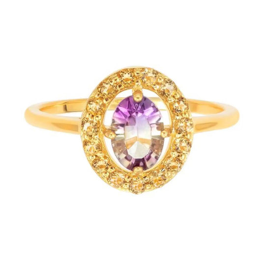 Ametrine (lab) & Citrine 18kt Gold Vermeil Size 8 Ring - Moon Room Shop and Wellness