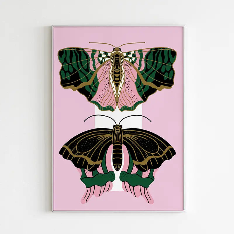 Deco Moths 8" X 10" Art Print - Moon Room Shop and Wellness