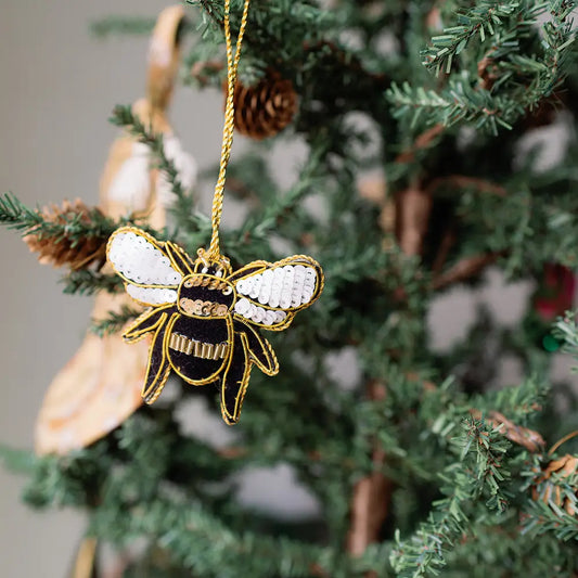 Larissa Plush Bee Beaded Felt Ornament - Embroidered