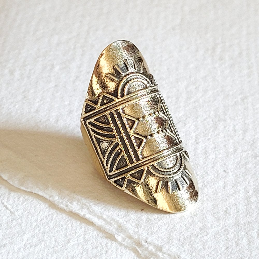 Brass Ornate Light Rays Band Ring Handcrafted Tribal Ethnic - Moon Room Shop and Wellness
