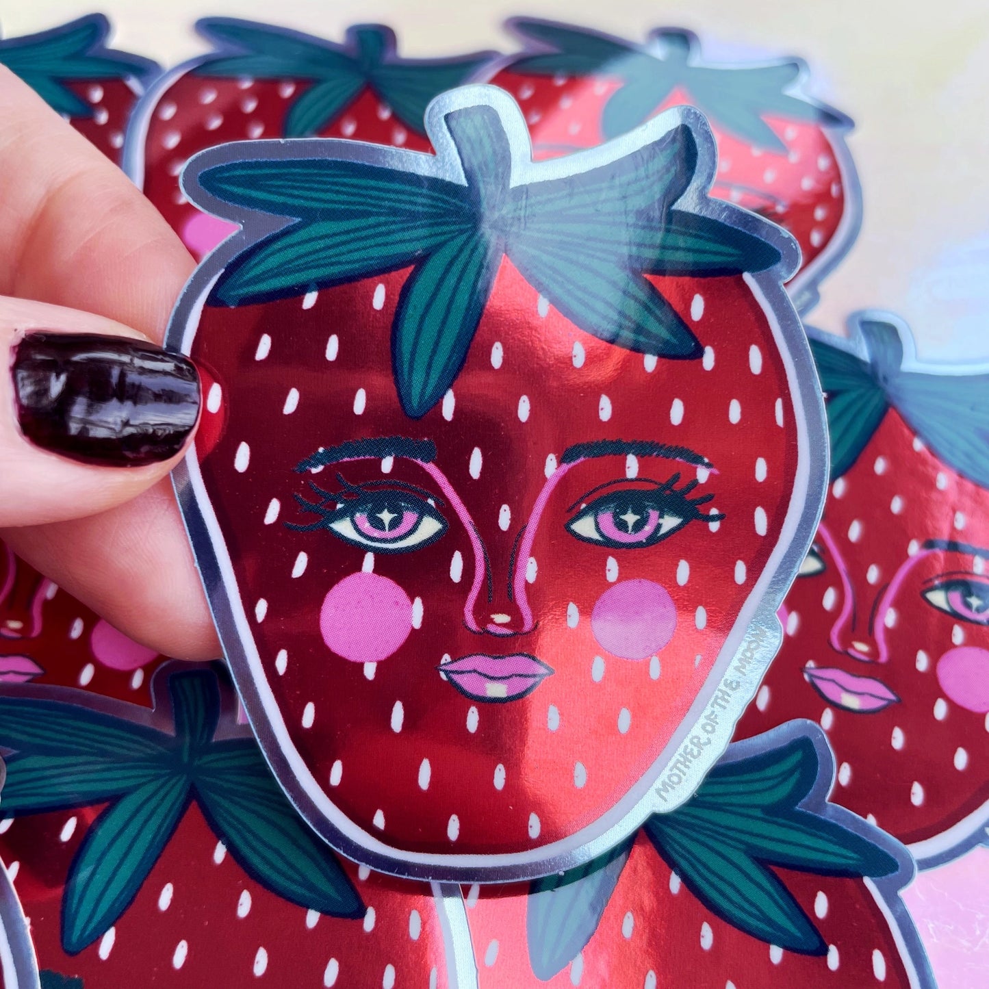 Strawberry Face Metallic Sticker - Moon Room Shop and Wellness