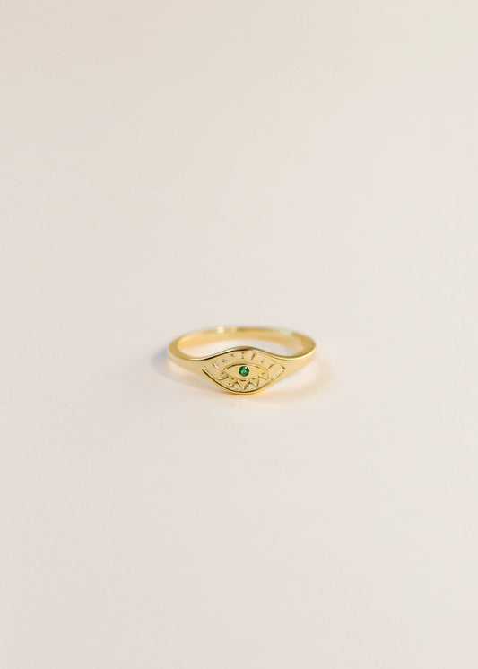 Emerald Cz Evil Eye Ring Gold Plated Brass Sz 8