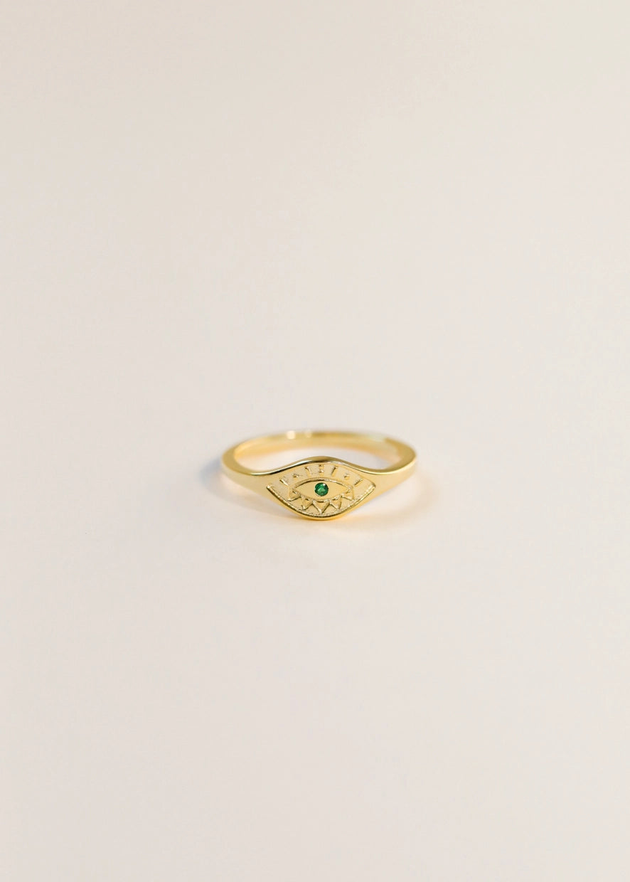 Emerald Cz Evil Eye Ring Gold Plated Brass Sz 6 - Moon Room Shop and Wellness