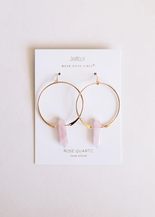 Rose Quartz Hoop Earrings - Moon Room Shop and Wellness