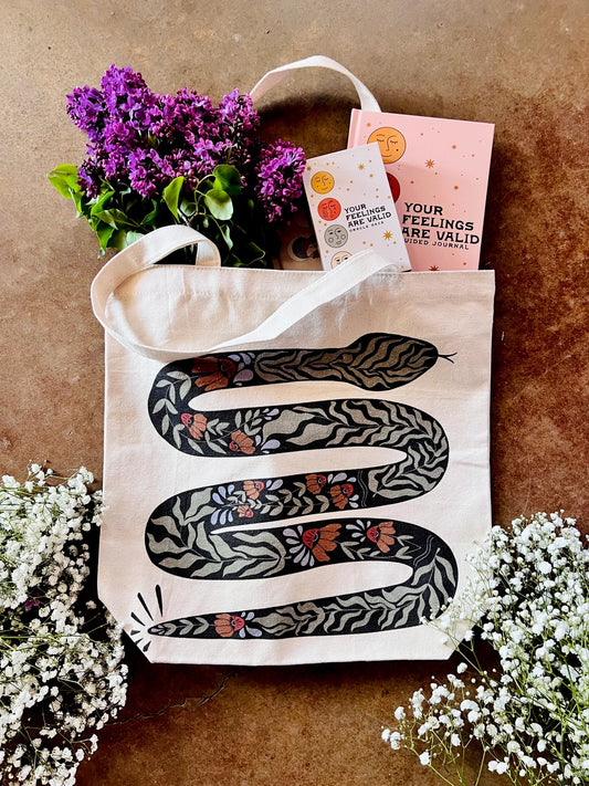 Floral Snake Canvas Tote - Moon Room Shop and Wellness