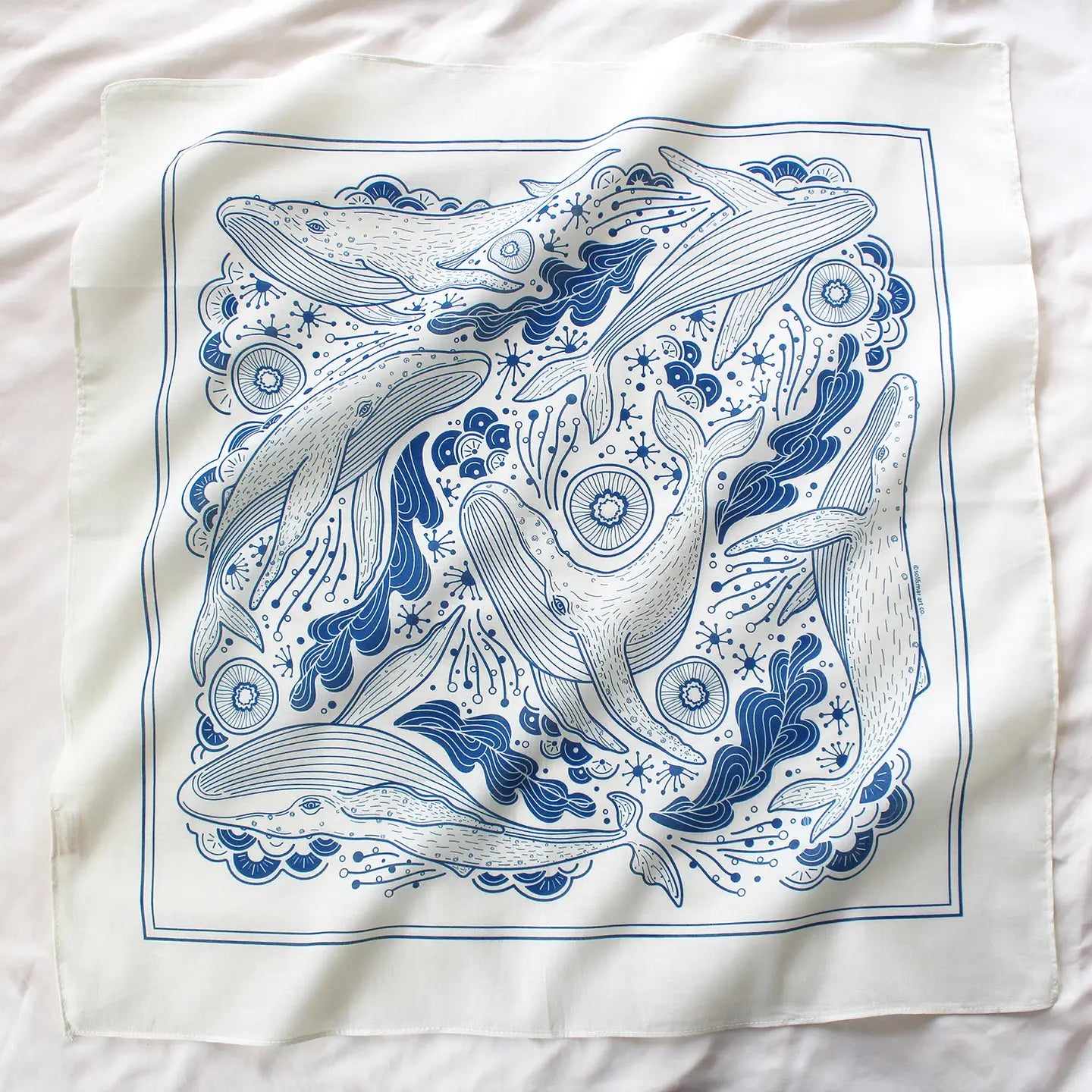 Whale, and the Ocean Bandana Scarf (Off-White)22x22 by sol&mar art co. - Moon Room Shop and Wellness