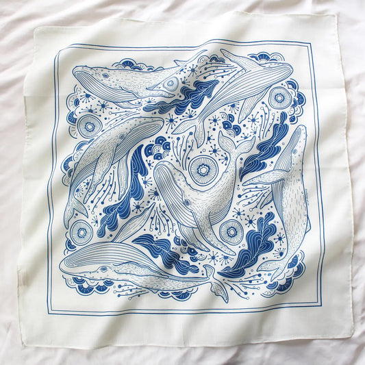 Whale, and the Ocean Bandana Scarf (Off-White)22x22 by sol&mar art co. - Moon Room Shop and Wellness