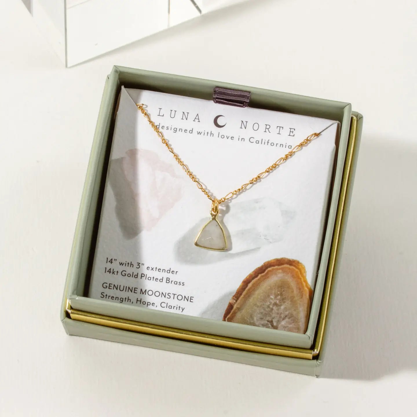 Moonstone Triangle Dainty  Necklace in Gold Plated Brass - Moon Room Shop and Wellness
