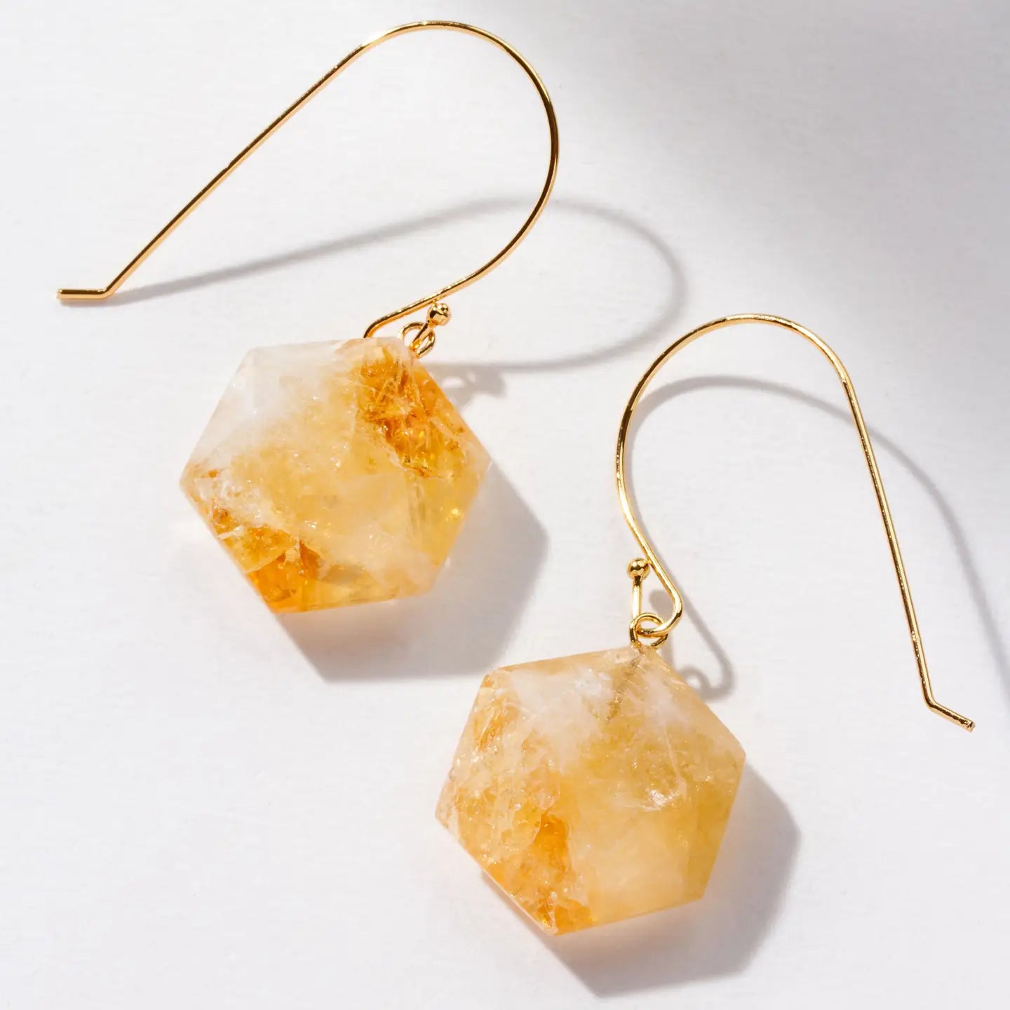 Citrine Impact Elongated Earring 14kt Gold Plated Brass