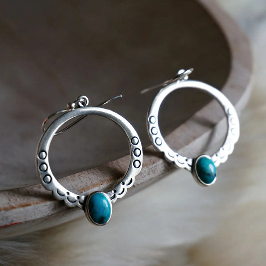 Moongate Turquoise Hoop Earring- Sterling Silver - Moon Room Shop and Wellness
