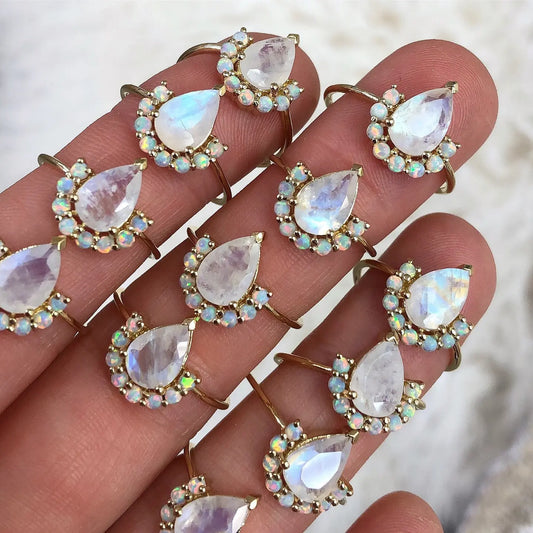 Opal & Moonstone Ballerina 18kt Gold Vermeil Ring Size 6 - Moon Room Shop and Wellness