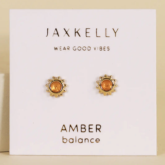 Amber Sun- Earring Studs -18 kt gold plated brass
