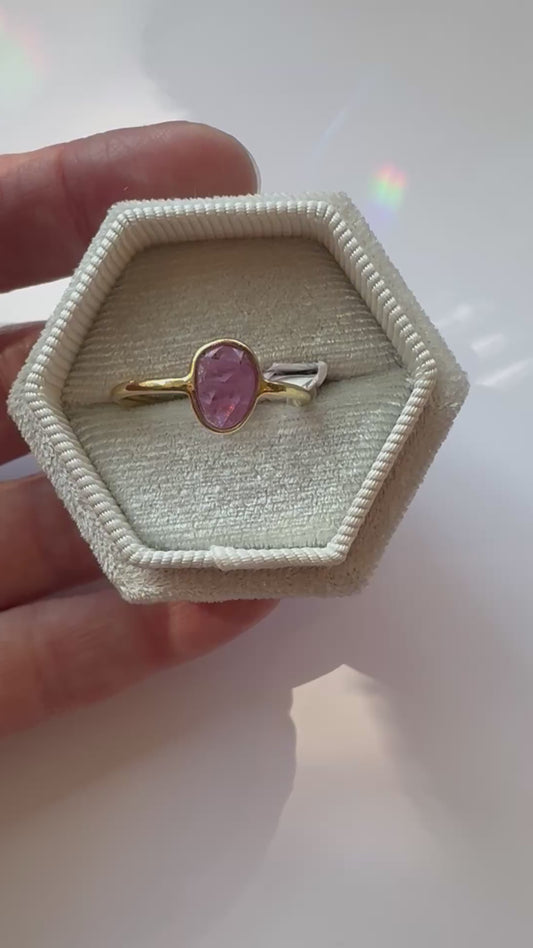 Pink Tourmaline Sterling Silver 18K Gold Micron Ring Size
