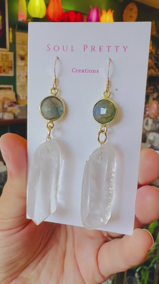 Soul Pretty Labradorite + Quartz Point Gold Fill Earrings