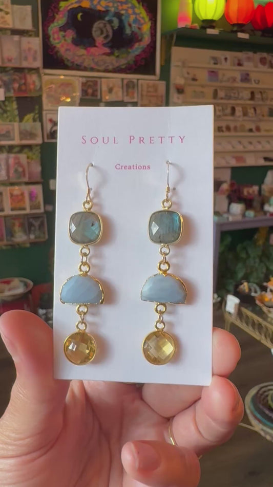 Soul Pretty-Citrine + Blue Opal + Labradorite Gold Fill Earrings