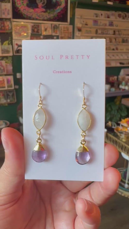 Soul Pretty Moonstone + Amethyst Gold Fill  Earrings