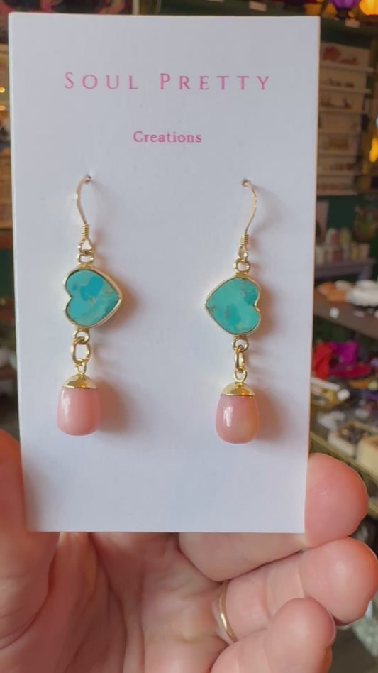 Soul Pretty Howlite Turquoise + Pink Opal Gold Fill Earrings