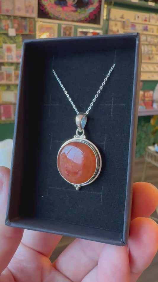 Carnelian Sterling Silver Necklace 20 " Chain