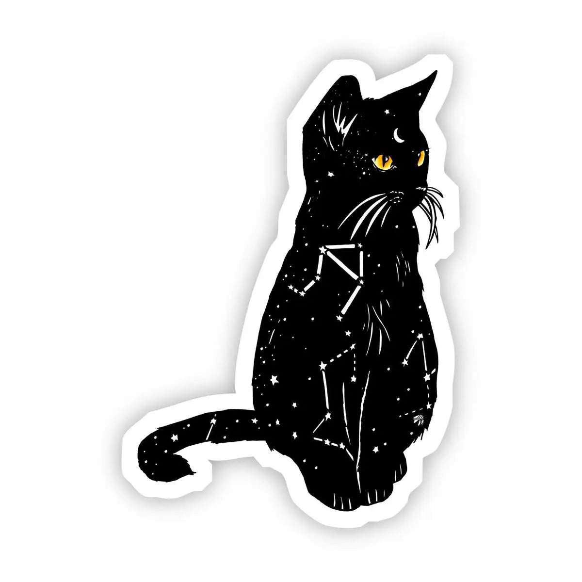 Black Cat with Yellow Eyes and Constellation Sticker - Moon Room Shop and Wellness