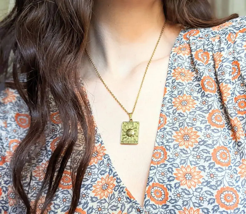 Tarot Sun Necklace- major Arcana-14kt gold plated Stainless Steel - Moon Room Shop and Wellness