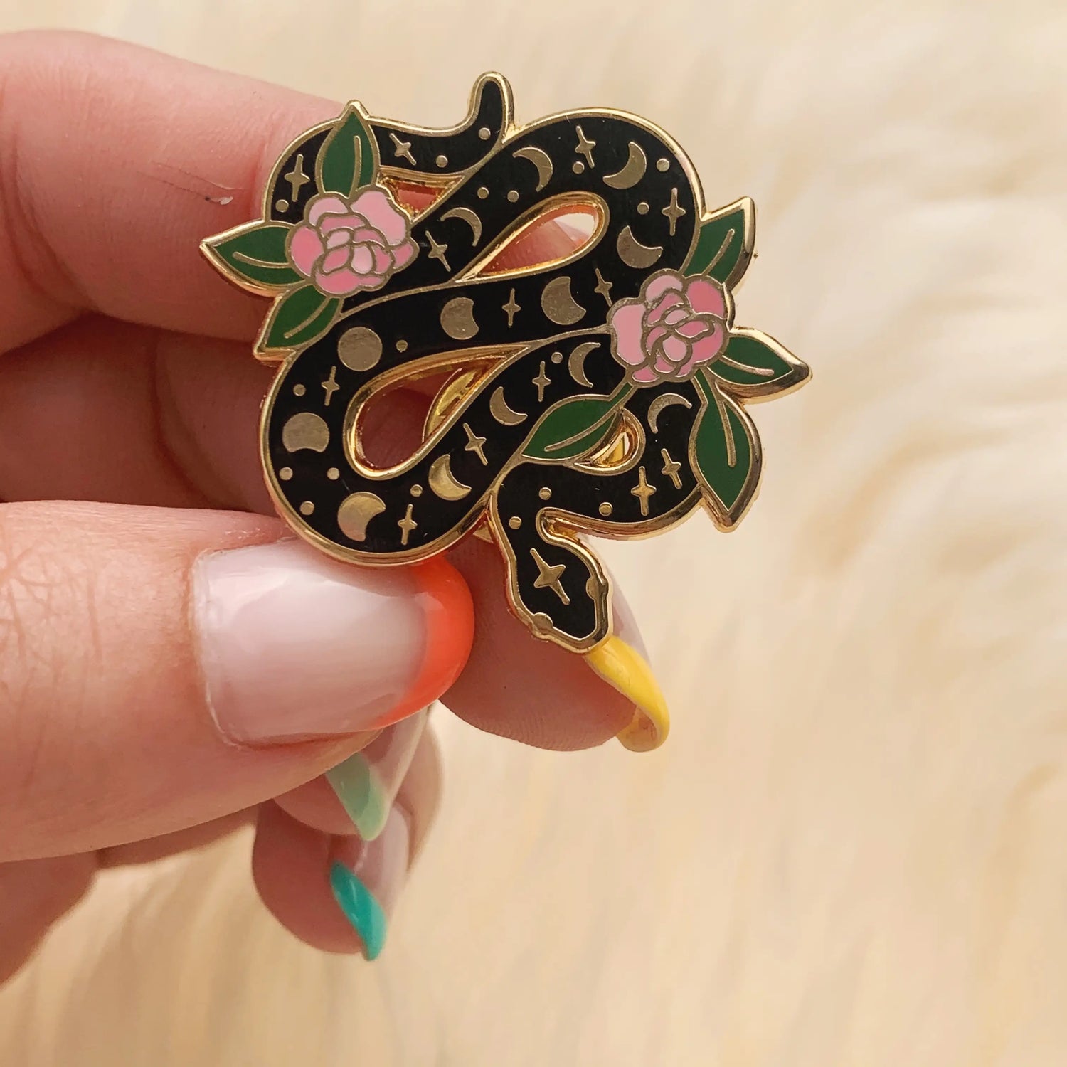 Serpent and Flowers Enamel Pin - Moon Room Shop and Wellness