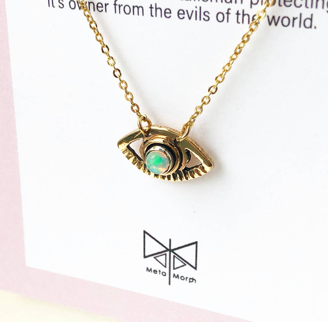 14 kt. Evil eye Charm w/ gold plated necklace - Moon Room Shop and Wellness