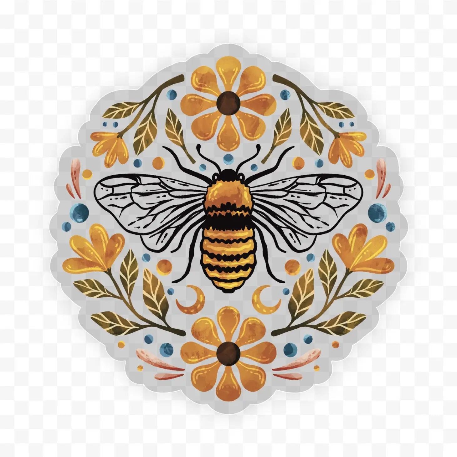 Flowers And Bee Clear Sticker - Moon Room Shop and Wellness