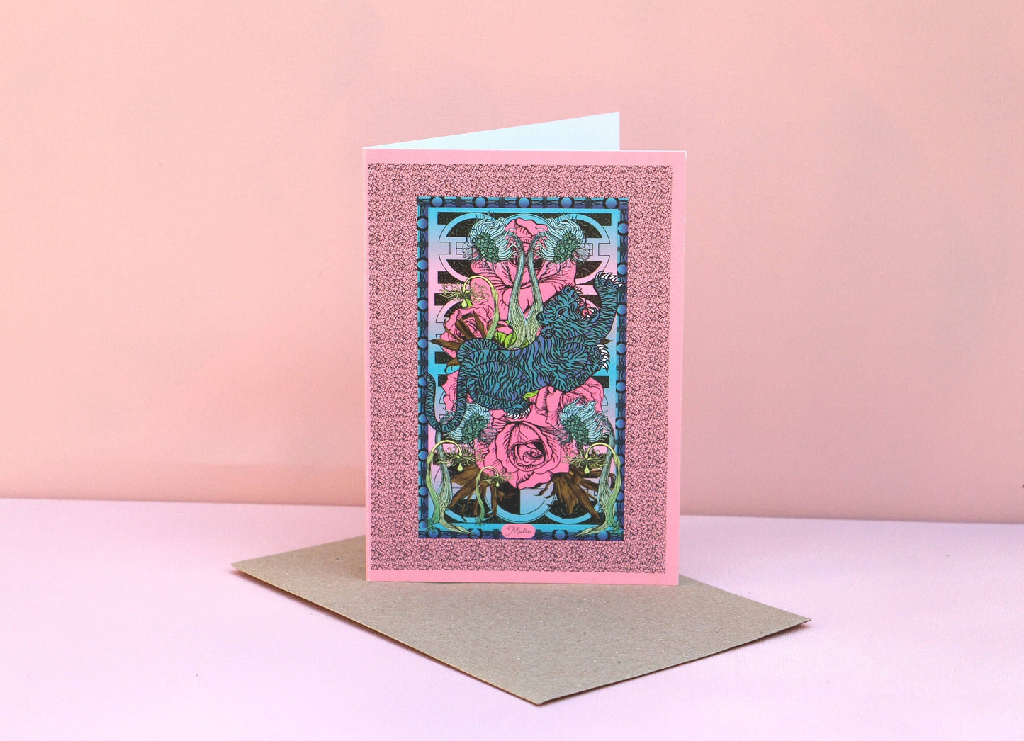 Blue Thai Tiger Pink Rose Card - Moon Room Shop and Wellness