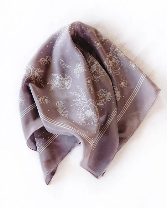 100% Silk Scarf- Lavender Floral - Moon Room Shop and Wellness