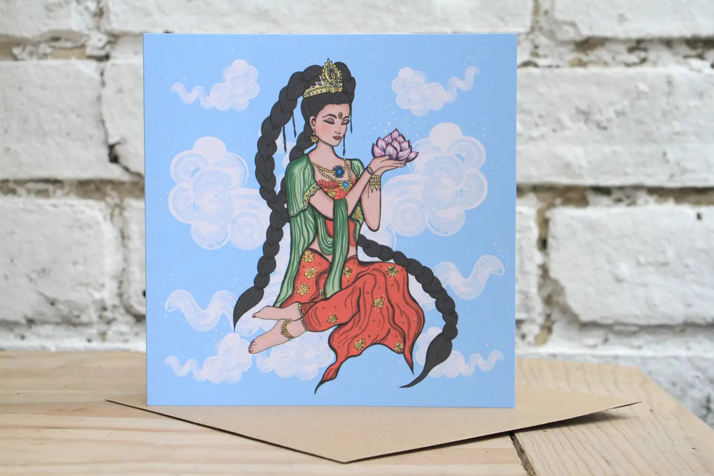 White Tara Floating Clouds Card - Moon Room Shop and Wellness