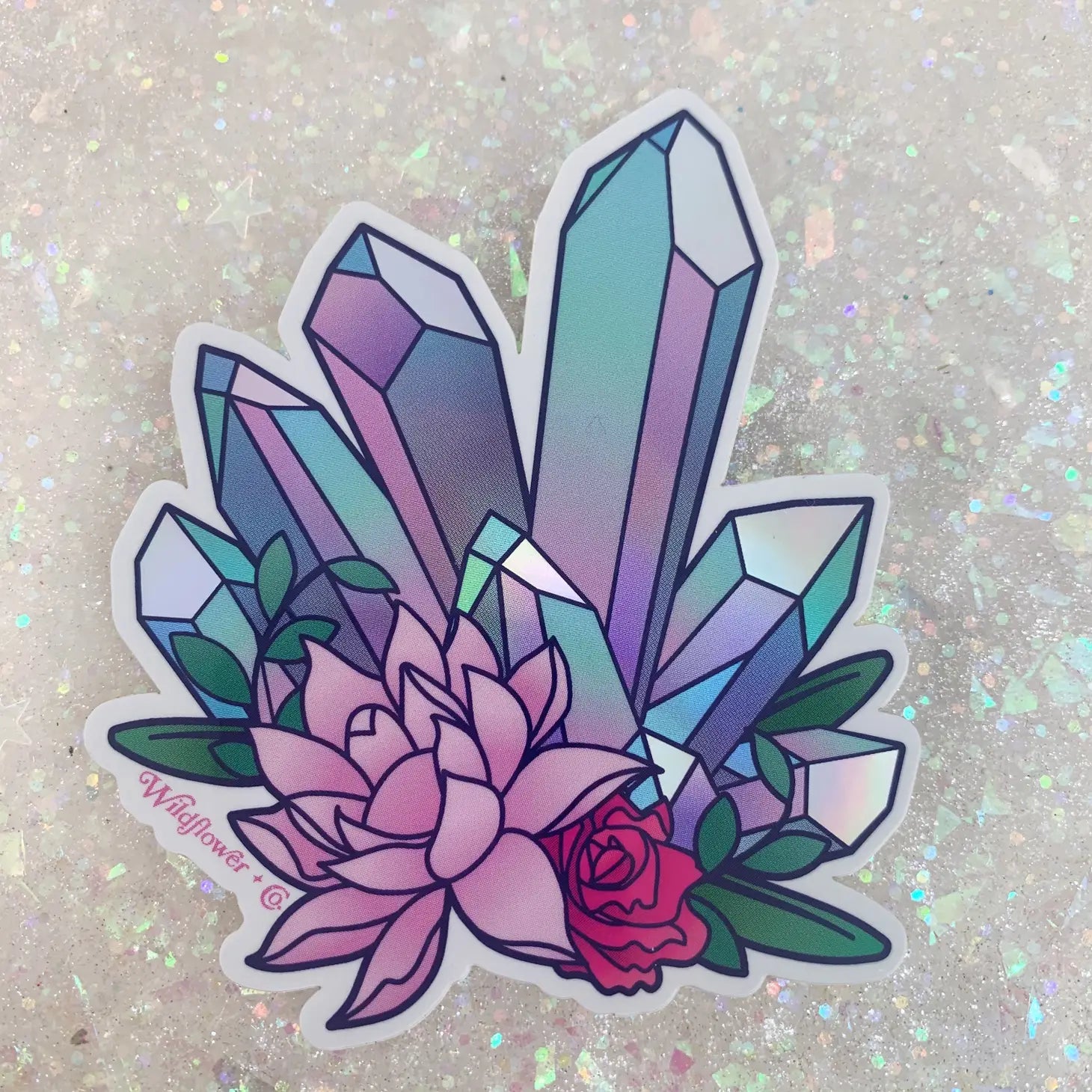 Crystal Cluster Sticker- Holographic - Moon Room Shop and Wellness
