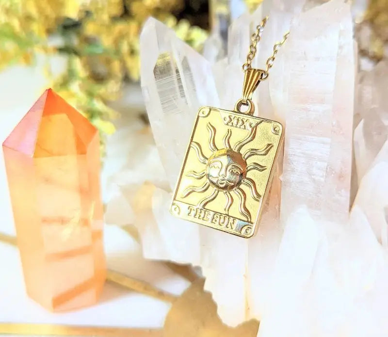 Tarot Sun Necklace- major Arcana-14kt gold plated Stainless Steel - Moon Room Shop and Wellness