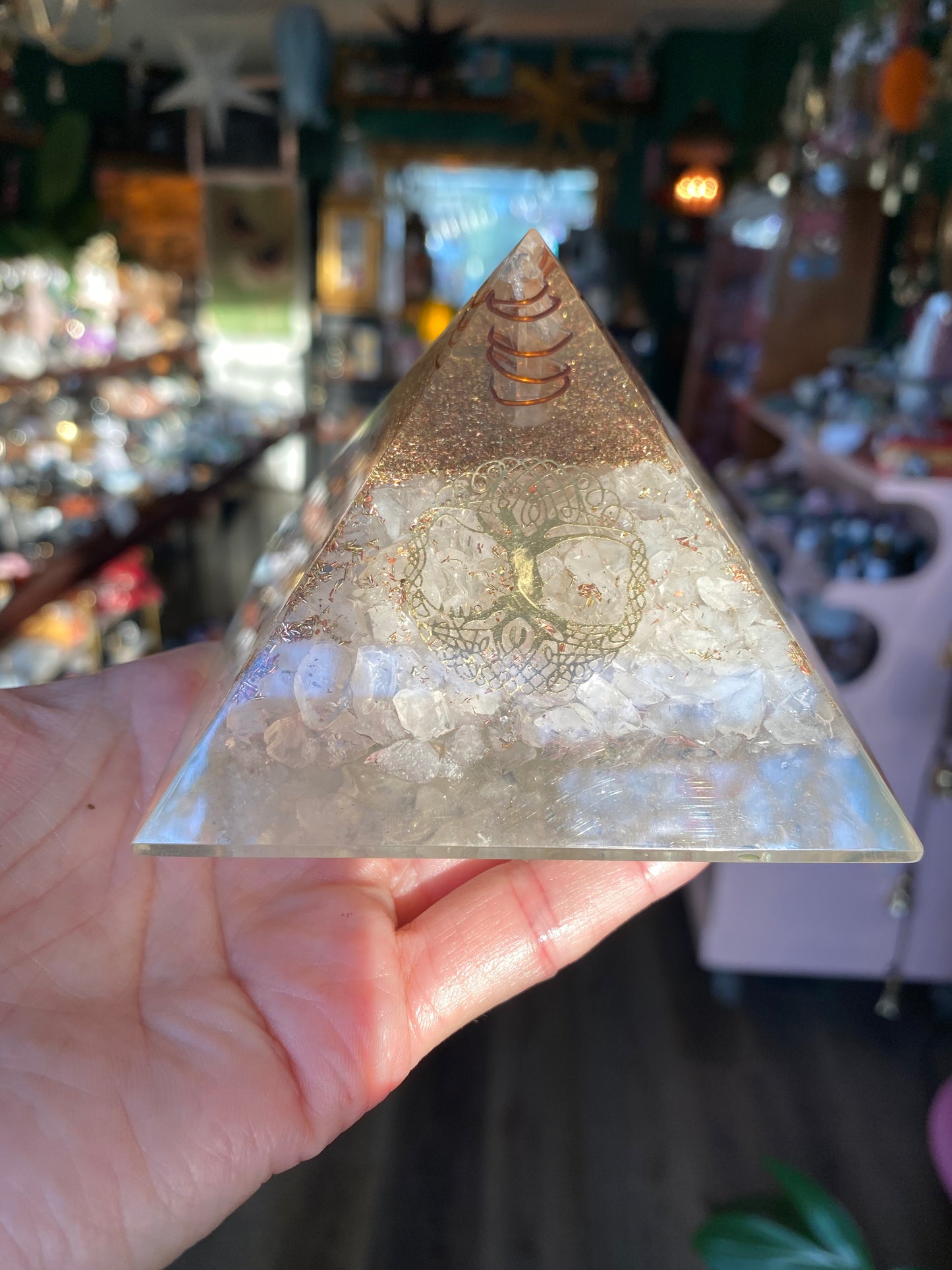 Orgone Pyramid w/ Clear Quartz- Tree of Life Symbol - Moon Room Shop and Wellness